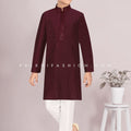 Wine Cotton Silk Boys Kurta Pajama Set with Embroidery – Palkhi Fashion 