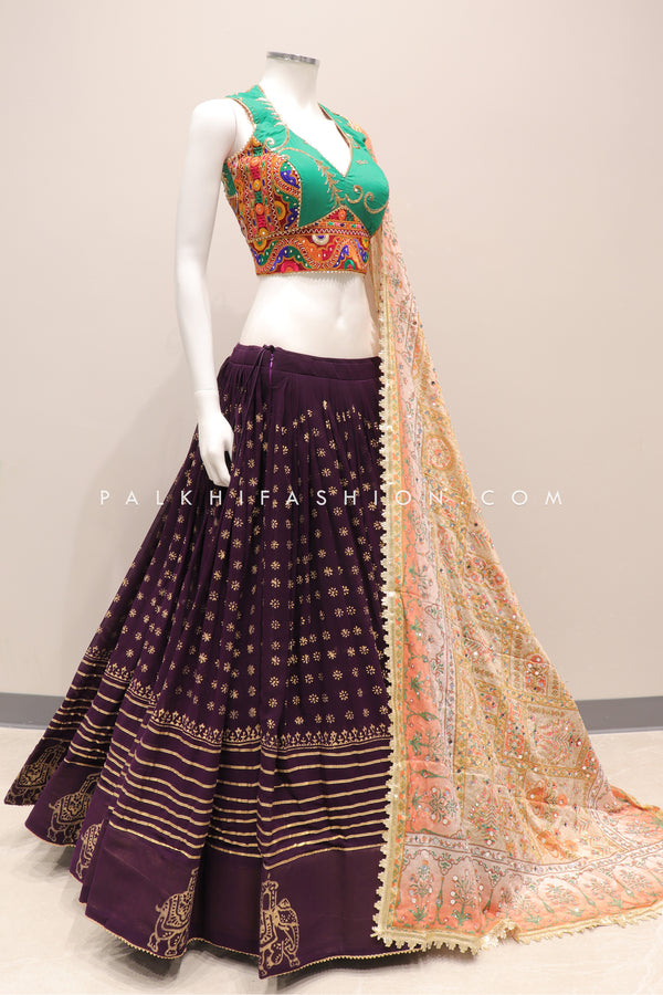 Wine Georgette Navratri Chaniya Choli With Appealing Dupatta