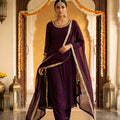 Festive Radiance | Wine Georgette Mirror Work Kurta Set | Palkhi Fashion
