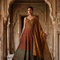 Heritage Glow Mustard Silk Anarkali Gown Handwork | Palkhi Fashion