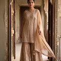 Ethereal Glow | Champagne Gold Embroidered Palazzo Suit with Resham Work | Palkhi Fashion