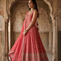 Festive Glow | Mirror Work Coral Color Chinon Silk Anarkali Suit | Palkhi Fashion