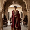 Majestic Maroon | Silk Front-Slit Palazzo Suit Zari Work | Palkhi Fashion