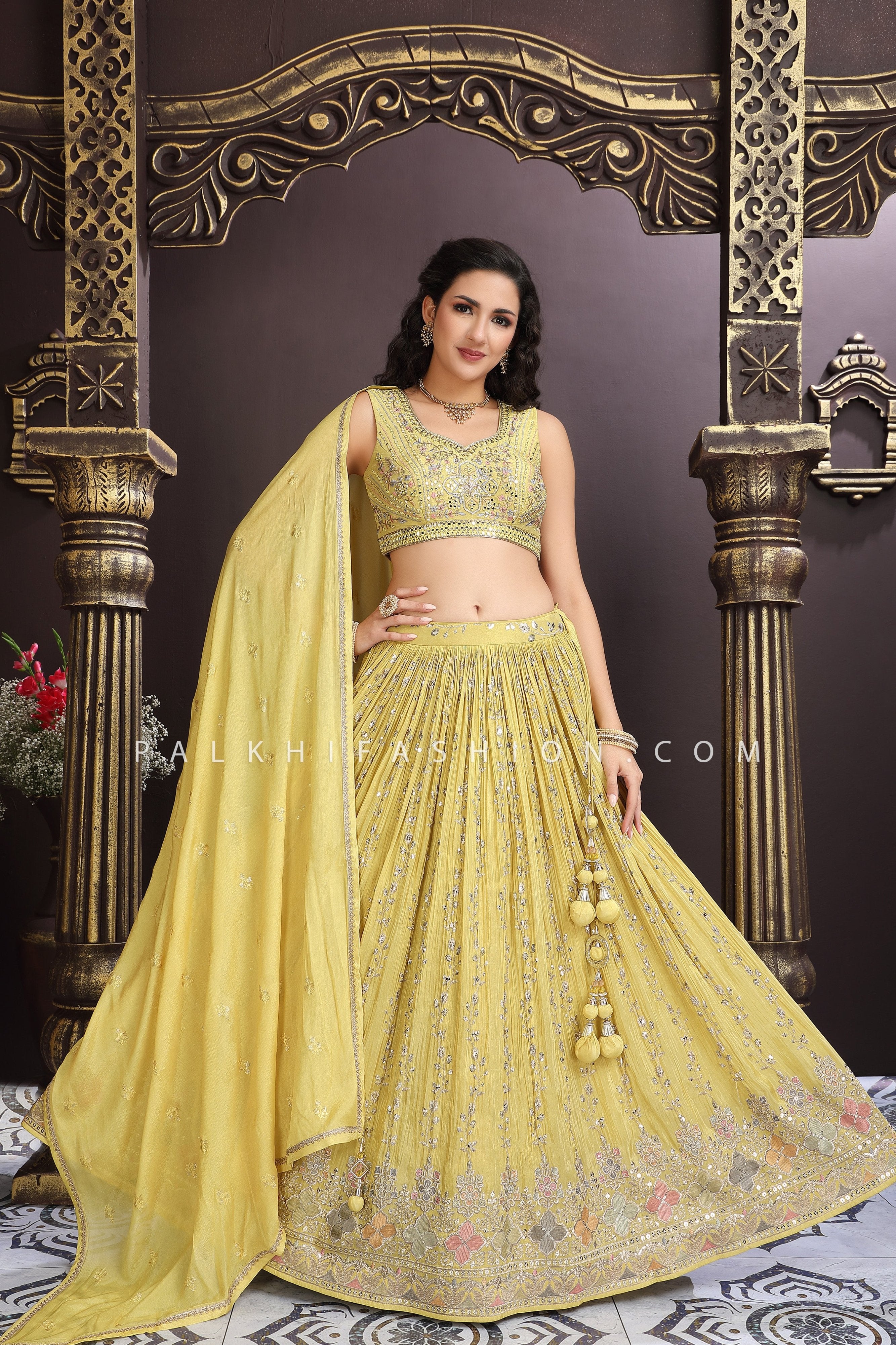 A Dream in Pastel Yellow Soft Silk Lehenga Choli with Elegant Work – Palkhi Fashion