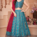 A Tale in Teal & Tradition : Bandhani & Banarasi Girls Designer Lehenga Choli