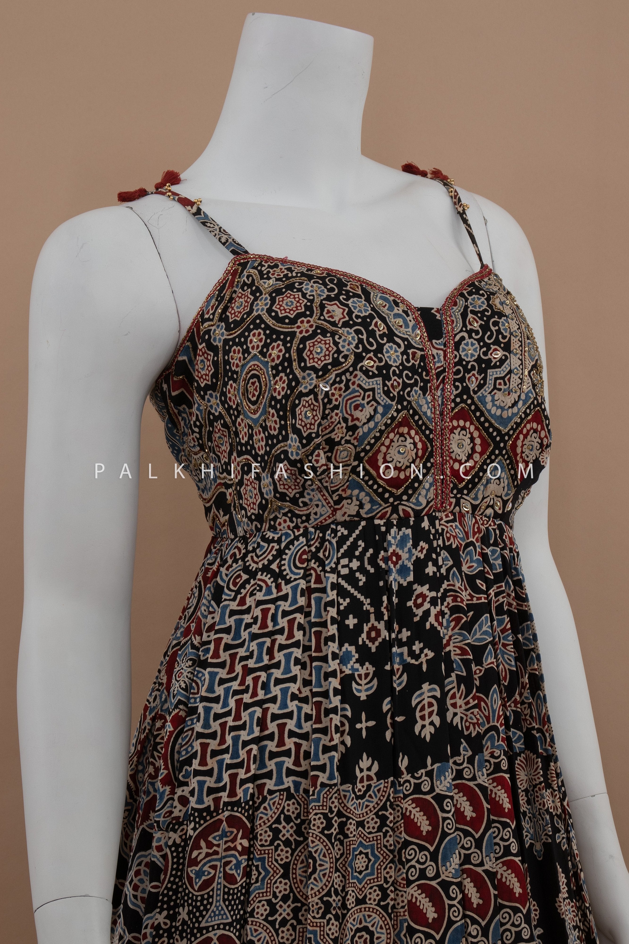 Ajarakh Twirl: Black Soft Silk Indian Outfit with Ajarakh Work – Palkhi Fashion