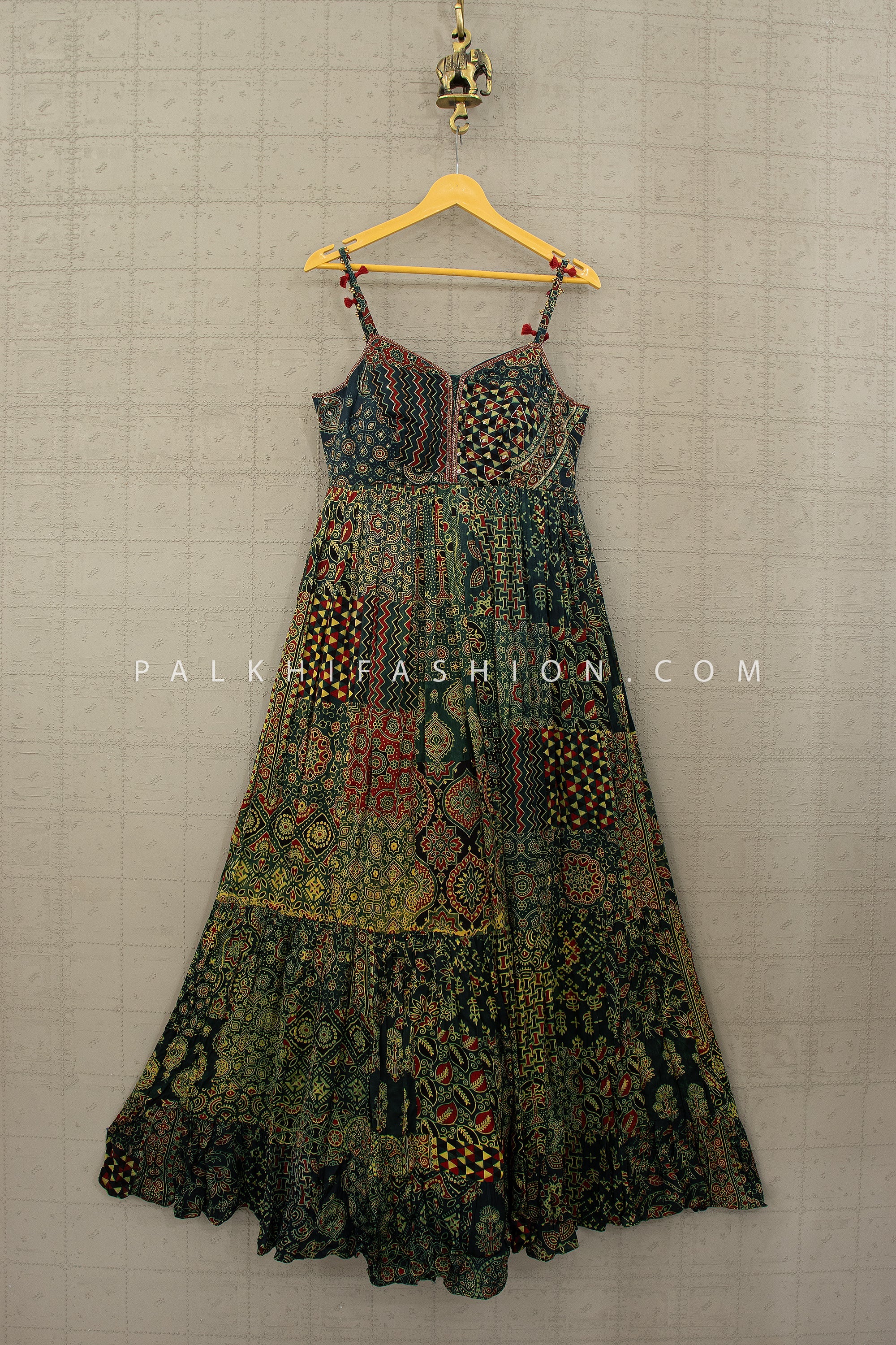 Ajarakh Twirl: Black Soft Silk Indian Outfit with Ajarakh Work – Palkhi Fashion