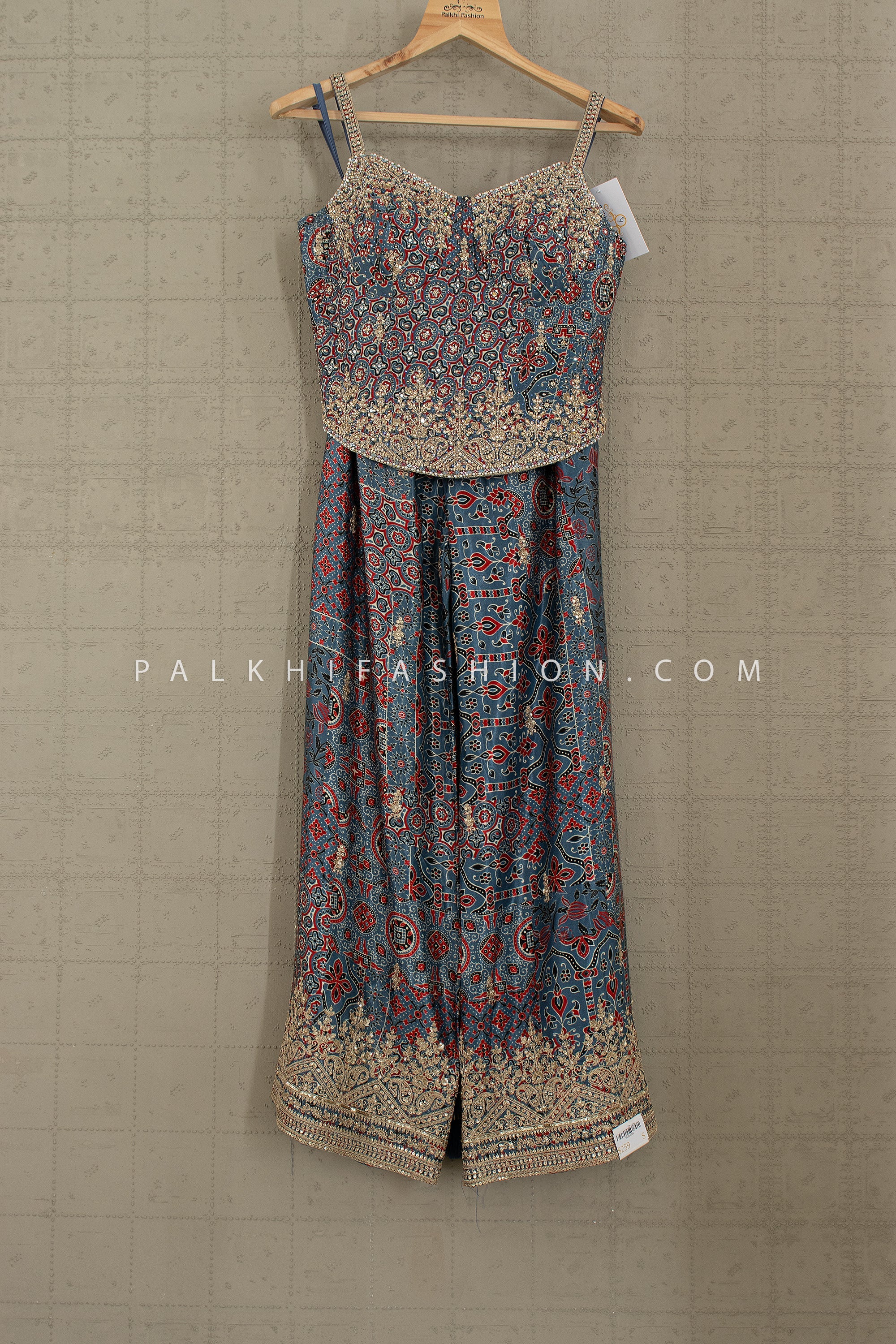 Ajrakh Royale: Hand - Embroidered Corset Palazzo Set – Palkhi Fashion