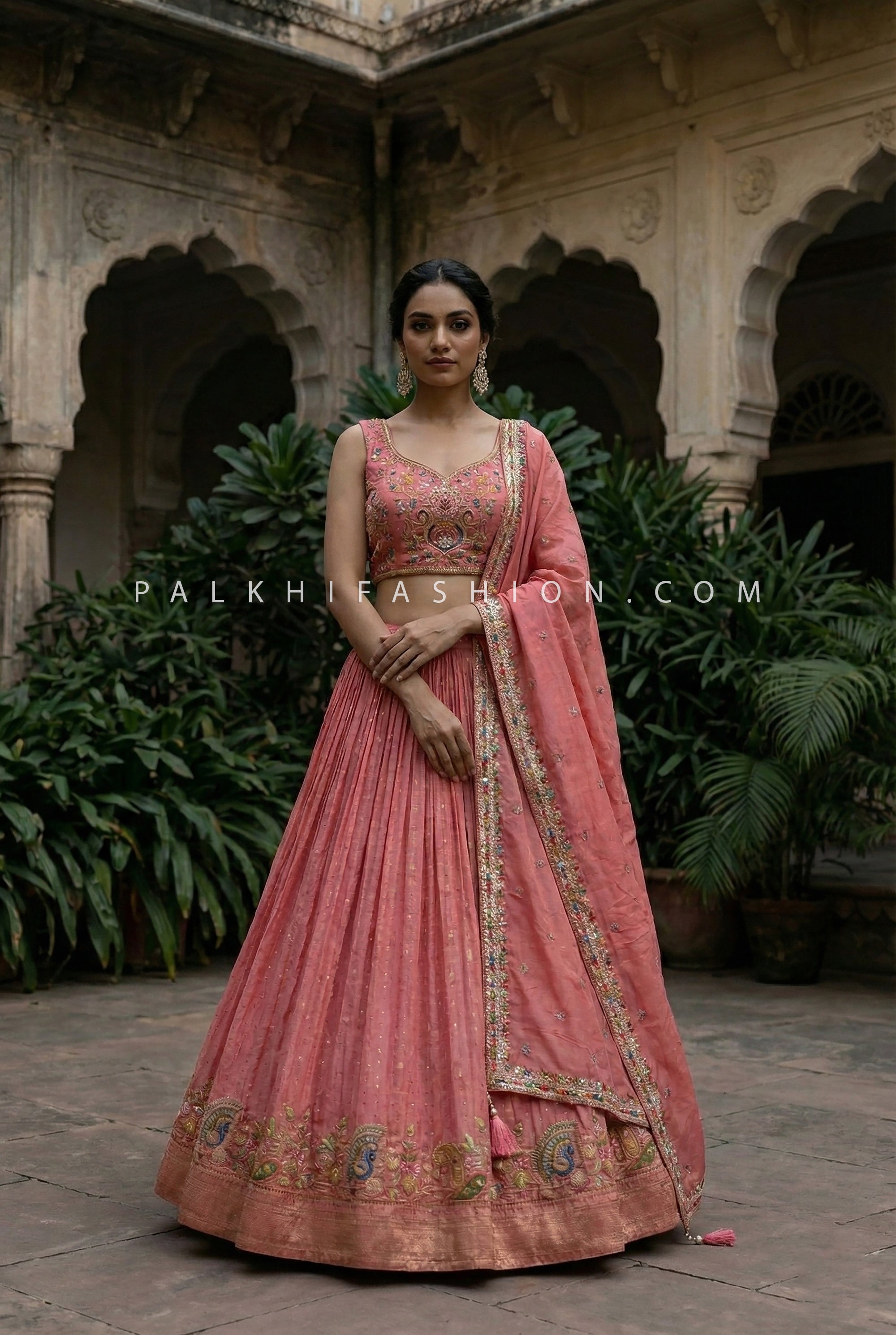 An Heirloom - Inspired Rose Lehenga — Artisanal Pearl, Stone & Thread Embroidery Ensemble | Palkhi Fashion Houston