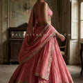 An Heirloom - Inspired Rose Lehenga — Artisanal Pearl, Stone & Thread Embroidery Ensemble | Palkhi Fashion Houston