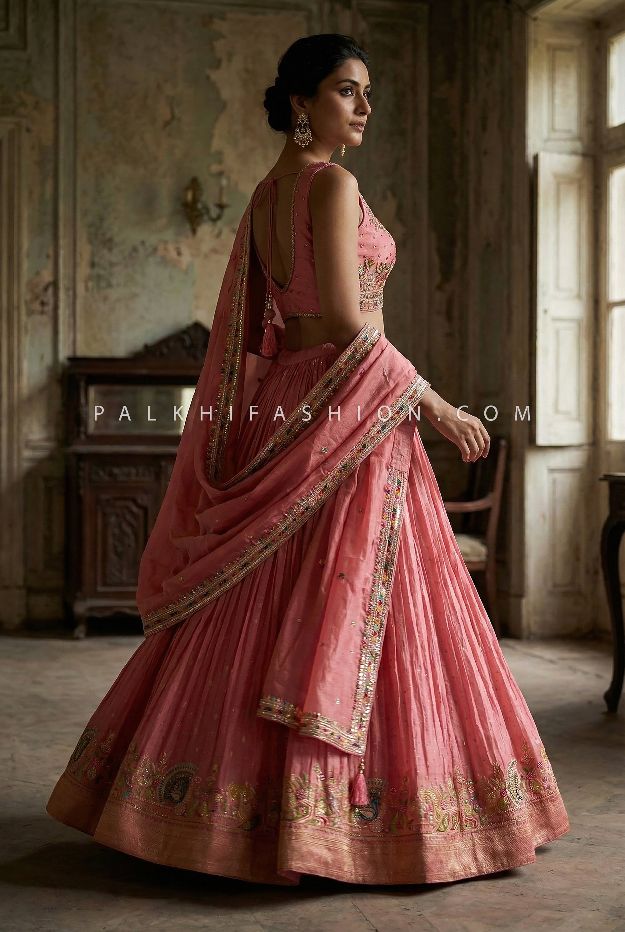 An Heirloom - Inspired Rose Lehenga — Artisanal Pearl, Stone & Thread Embroidery Ensemble | Palkhi Fashion Houston