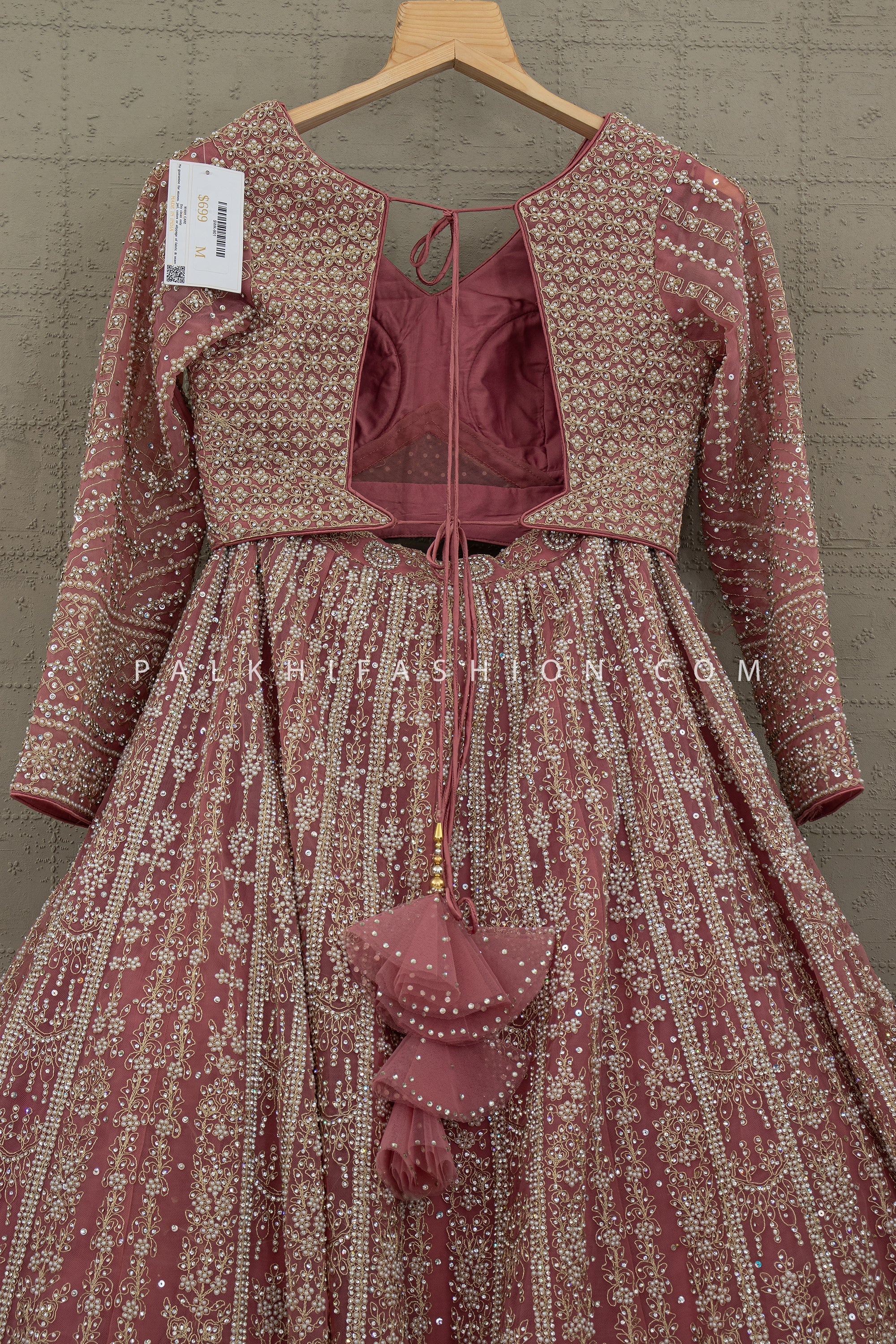 Aurelia Rose — Rose Gold Designer Lehenga with Pearl & Stone Handwork | Palkhi Fashion