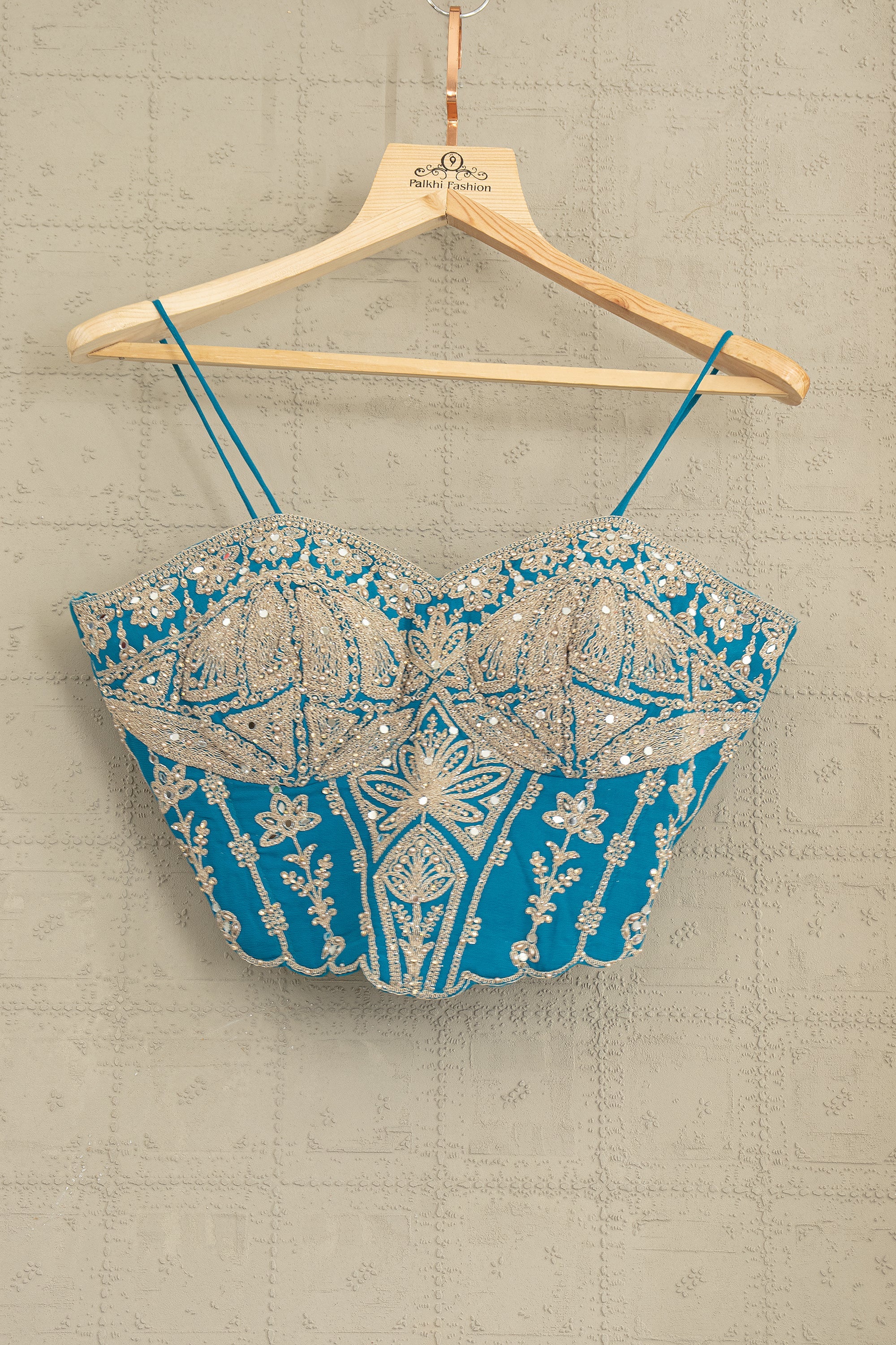 🌊 Azure Allure: Venise Blue Embroidered Corset Lehenga Choli – Palkhi Fashion