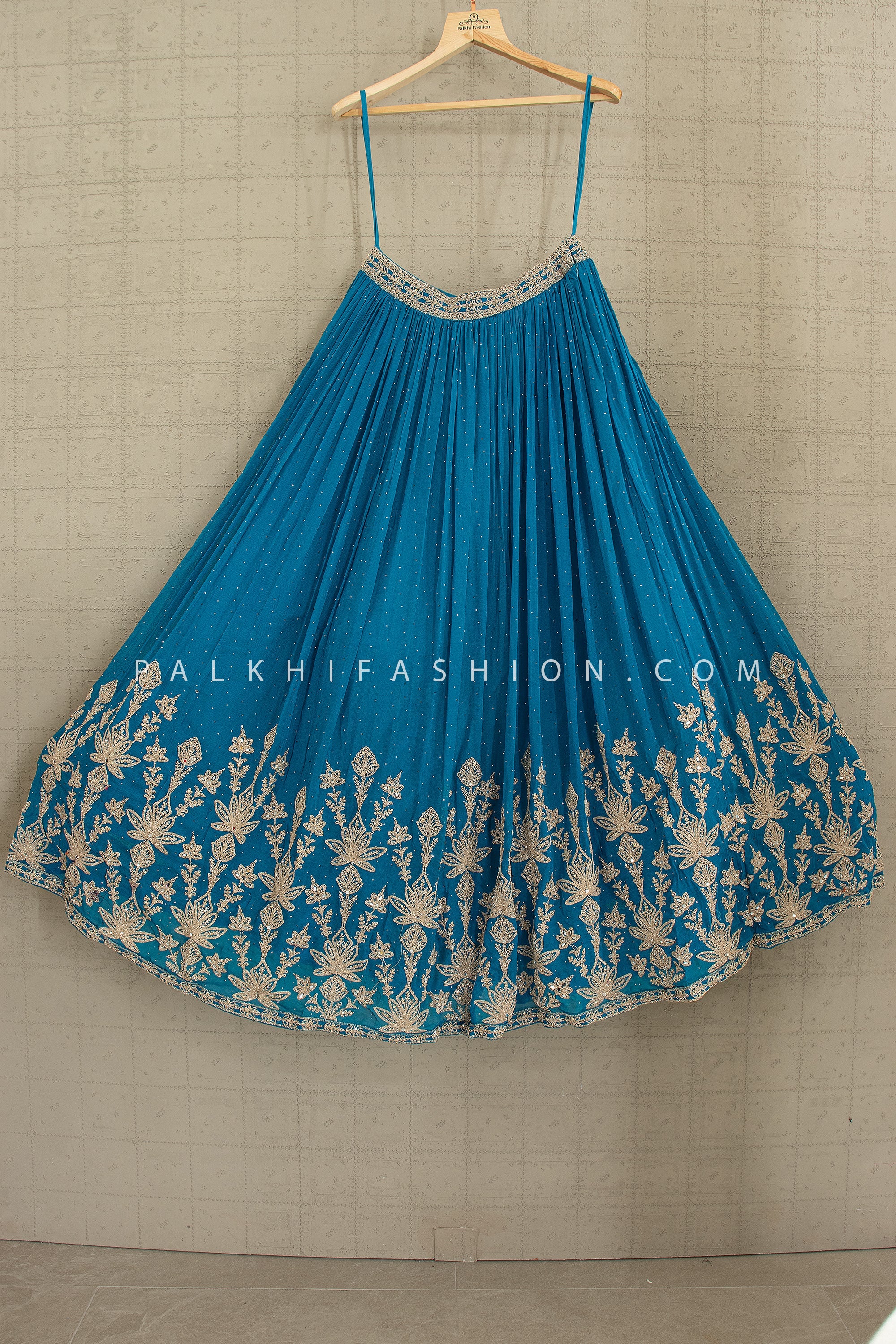 🌊 Azure Allure: Venise Blue Embroidered Corset Lehenga Choli – Palkhi Fashion