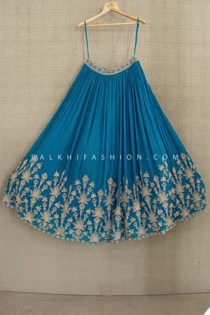 🌊 Azure Allure: Venise Blue Embroidered Corset Lehenga Choli – Palkhi Fashion