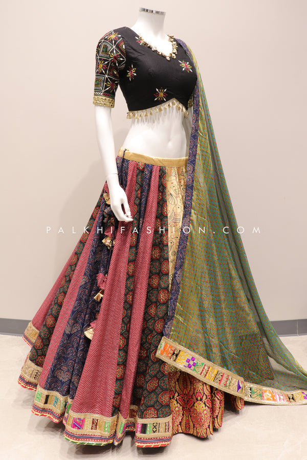 Ajarakh & Bandhani Fusion: Designer Navratri Chaniya Choli