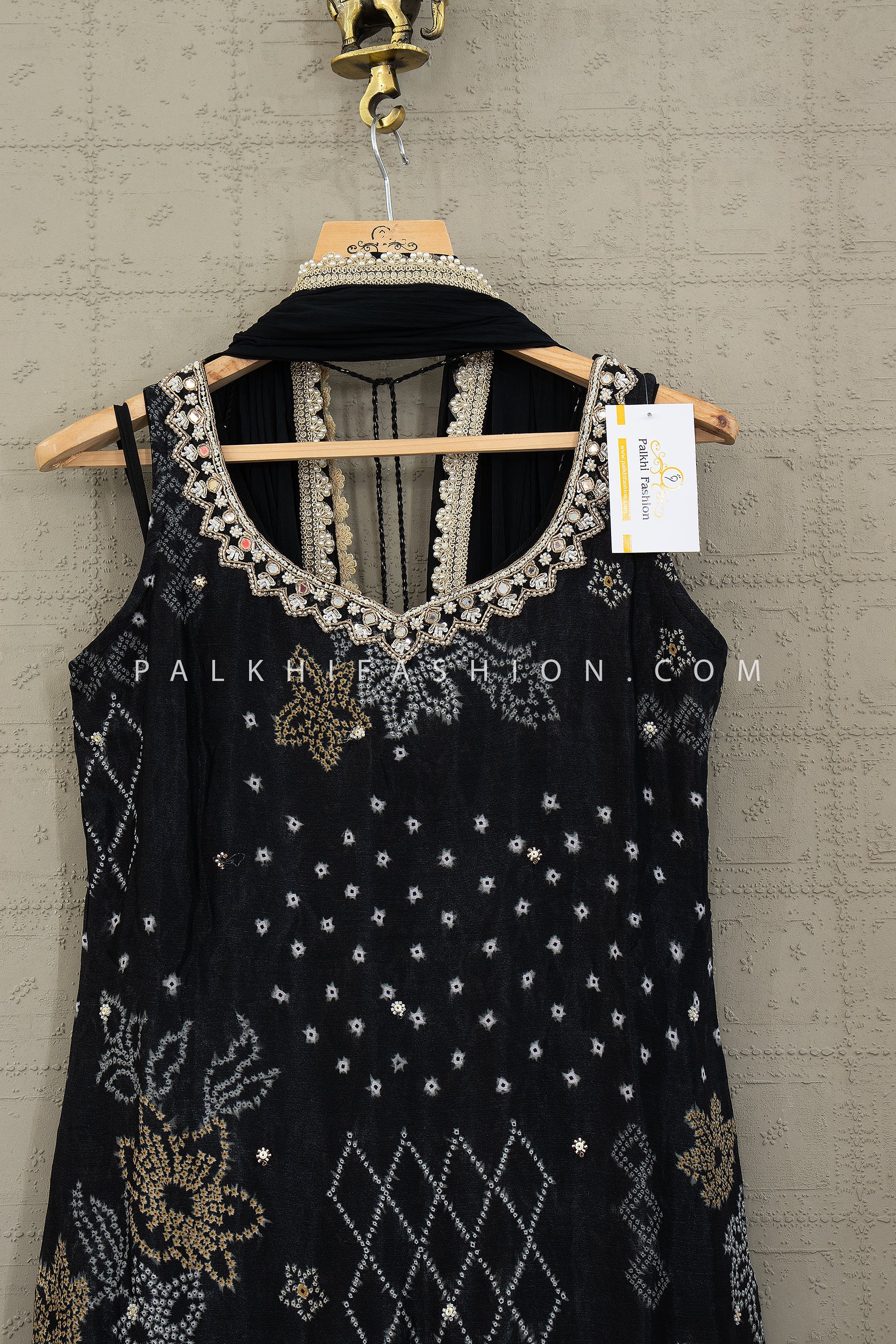 Black Bandhani Palazzo Suit with Hand - Embroidery & Beads – Palkhi Fashion Houston