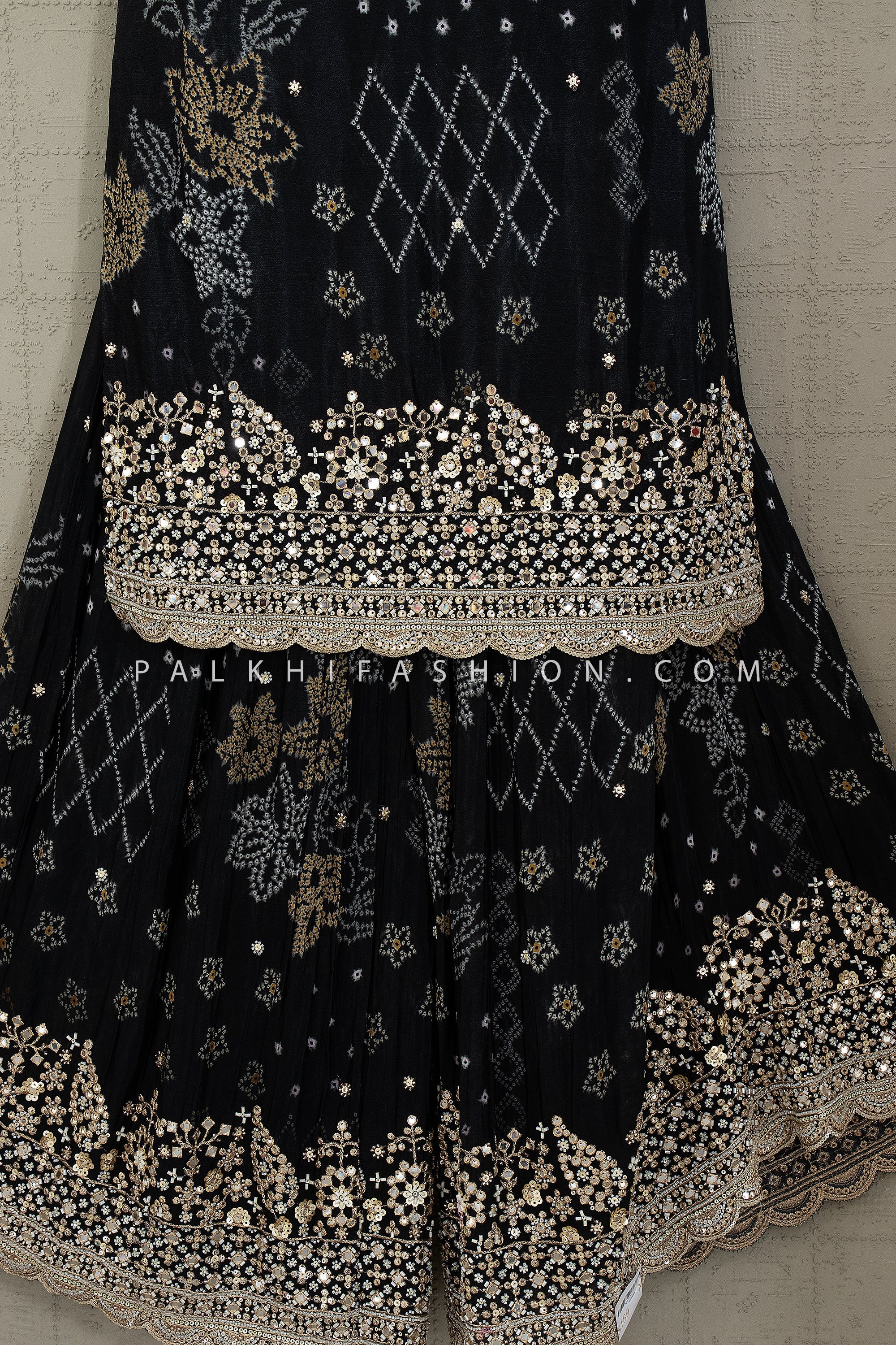 Black Bandhani Palazzo Suit with Hand - Embroidery & Beads – Palkhi Fashion Houston