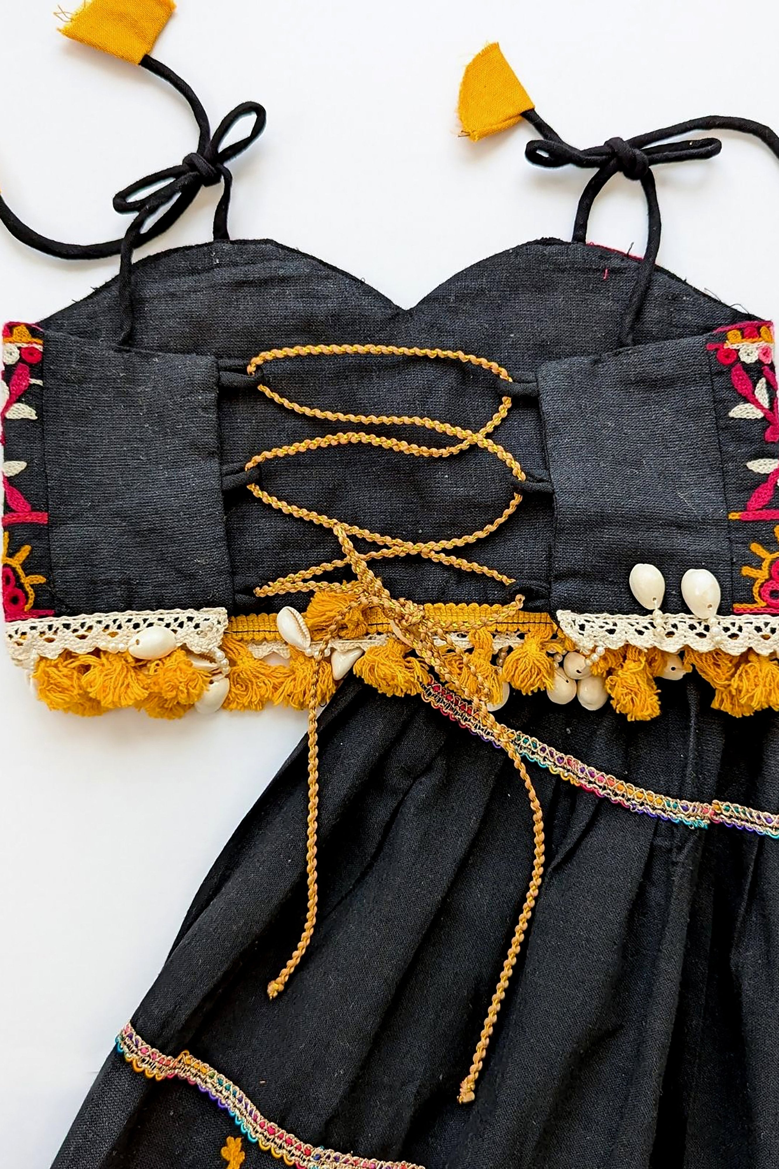 Black Cotton Chaniya Choli for Girls with Handcrafted Embroidery – Palkhi Fashion