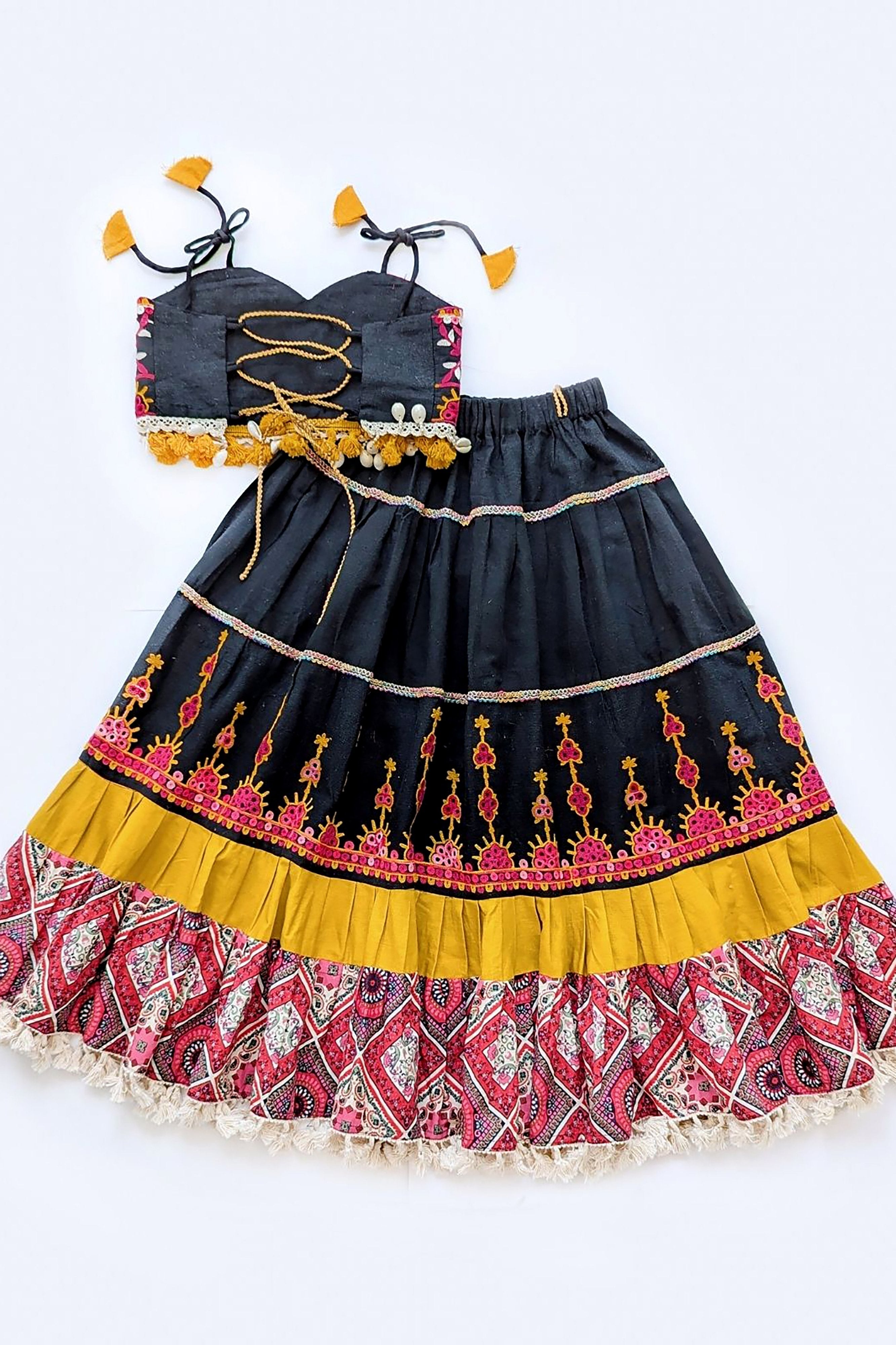 Black Cotton Chaniya Choli for Girls with Handcrafted Embroidery – Palkhi Fashion