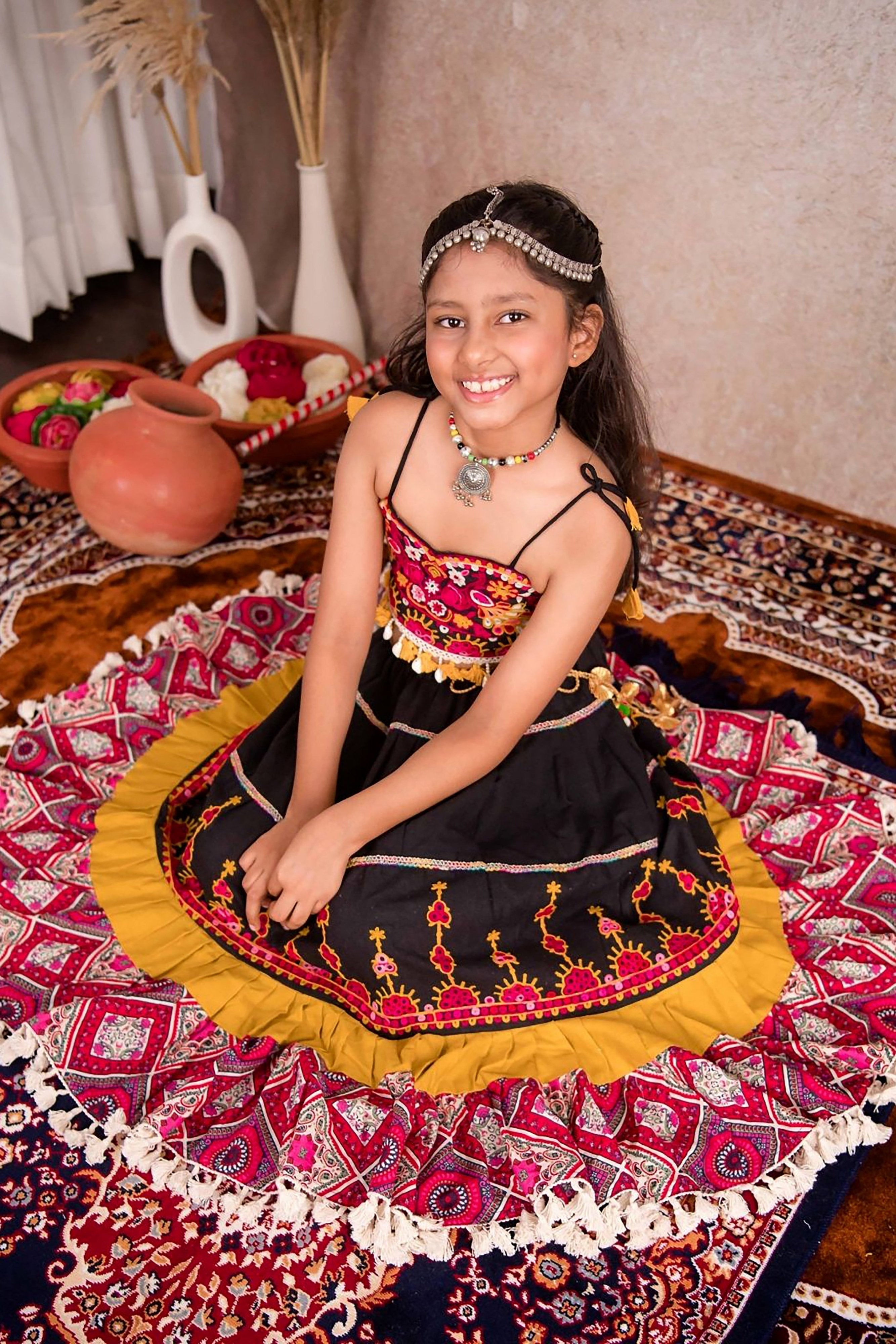 Black Cotton Chaniya Choli for Girls with Handcrafted Embroidery – Palkhi Fashion