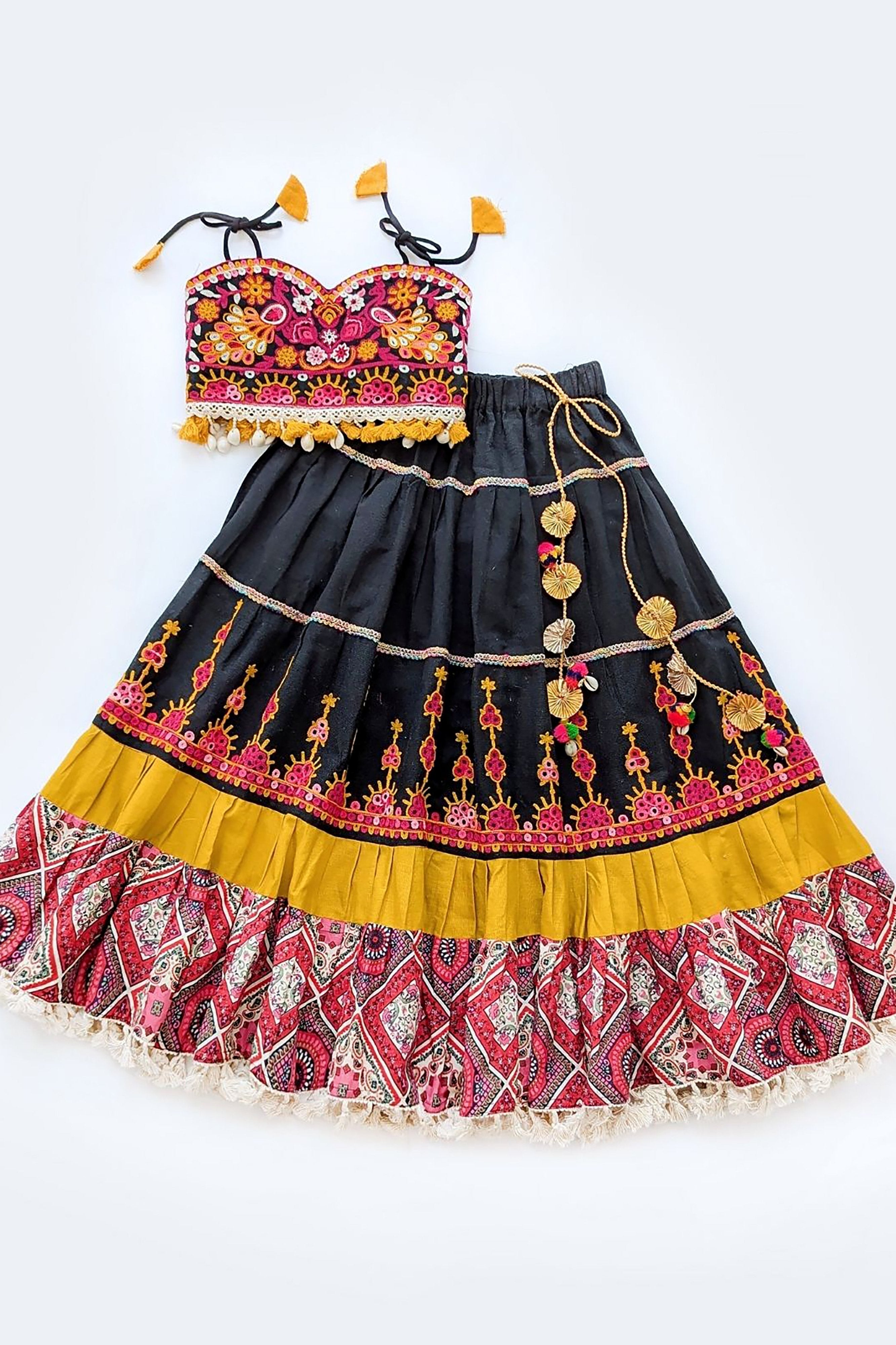 Black Cotton Chaniya Choli for Girls with Handcrafted Embroidery – Palkhi Fashion