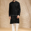 Black Men’s Kurta Set | All - Over Chikankari & Subtle Sequin Pattern – Palkhi Fashion
