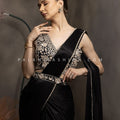 🖤Black Mirage: Black Ready to Wear Saree with Handwork Blouse – Palkhi Fashion