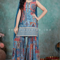 Blue Boho Canvas: Multi - Print Palazzo Set with Attractive Work – Palkhi Fashion Houston