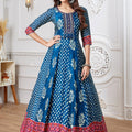 Blue Indian Outfit with Handblocked Ikat & Ajarakh – Palkhi Fashion