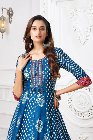 Blue Indian Outfit with Handblocked Ikat & Ajarakh – Palkhi Fashion
