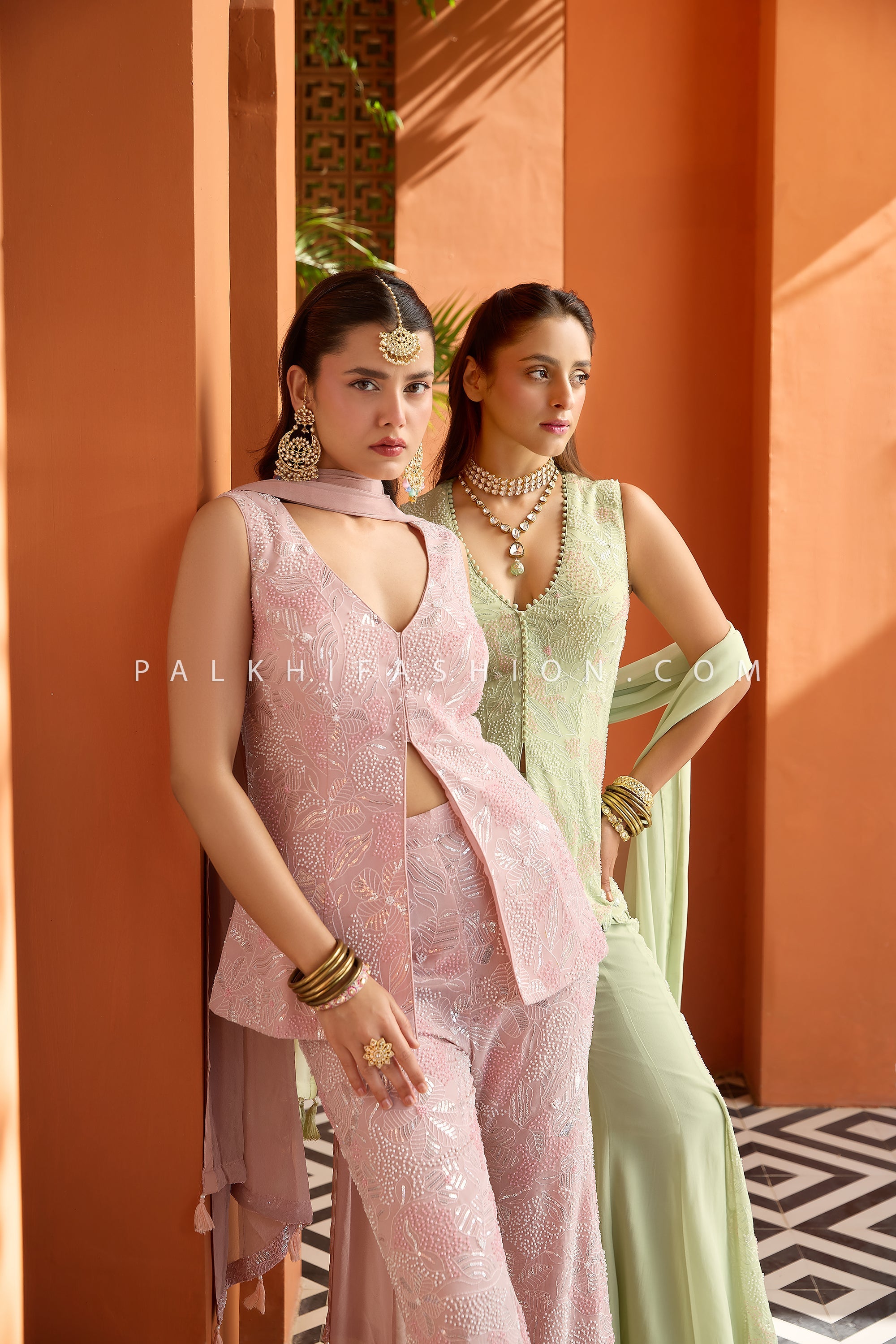 Blush Aura: Hand - Embroidered Palazzo Set in Dusty Rose Pink – Palkhi Fashion