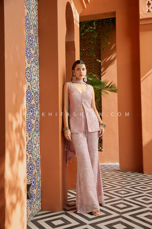 Blush Aura: Hand - Embroidered Palazzo Set in Dusty Rose Pink – Palkhi Fashion