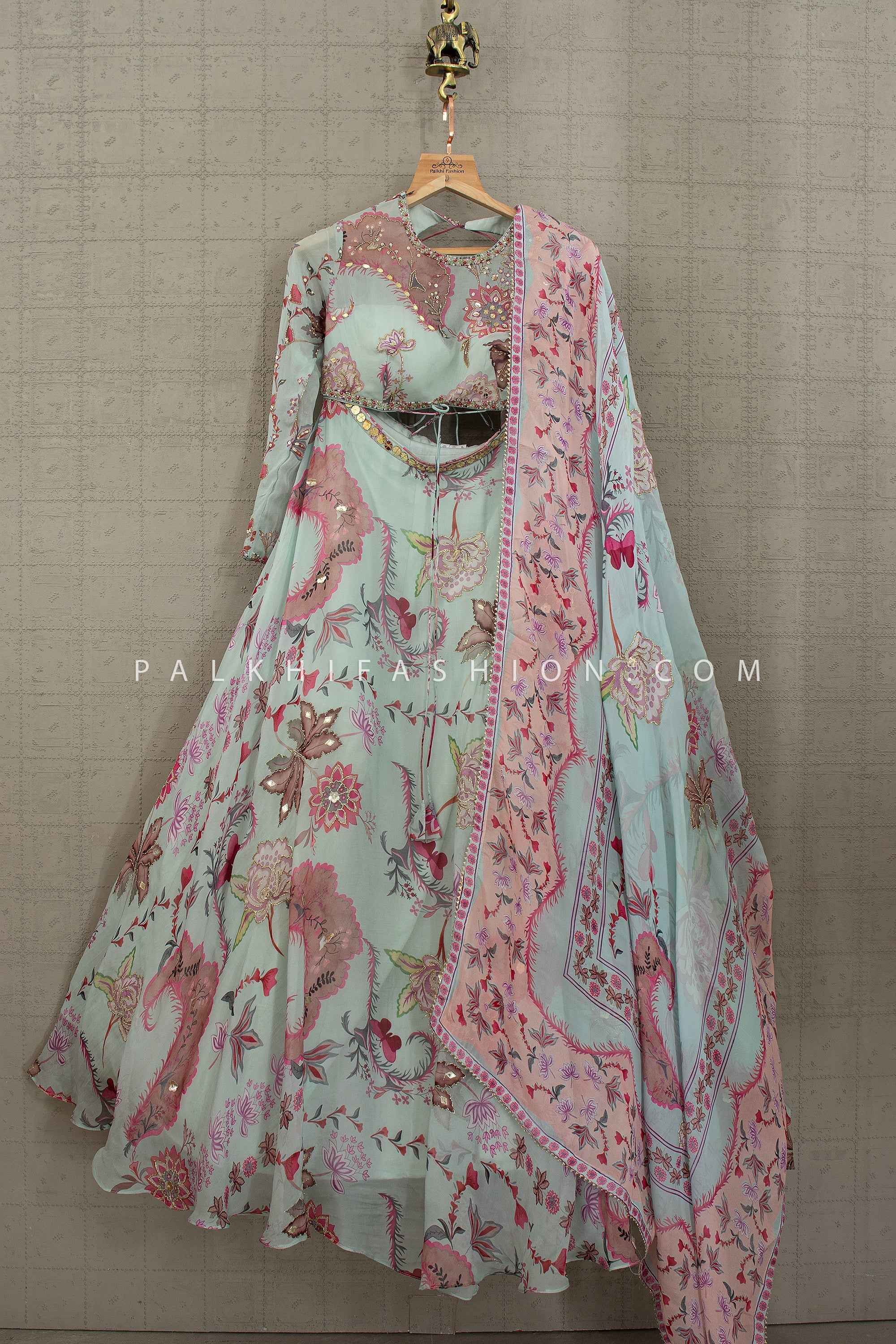 Blush Garden —Powder Blue Handwork Designer Lehenga Choli | Palkhi Fashion