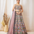 Blush Garden Reverie: Soft Pink Mughal Floral & Bird Print Lehenga Set – Palkhi Fashion