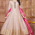 Blush Glow Majesty: Soft Chanderi Anarkali Suit with Contrasting Silk Dupatta – Palkhi Fashion USA