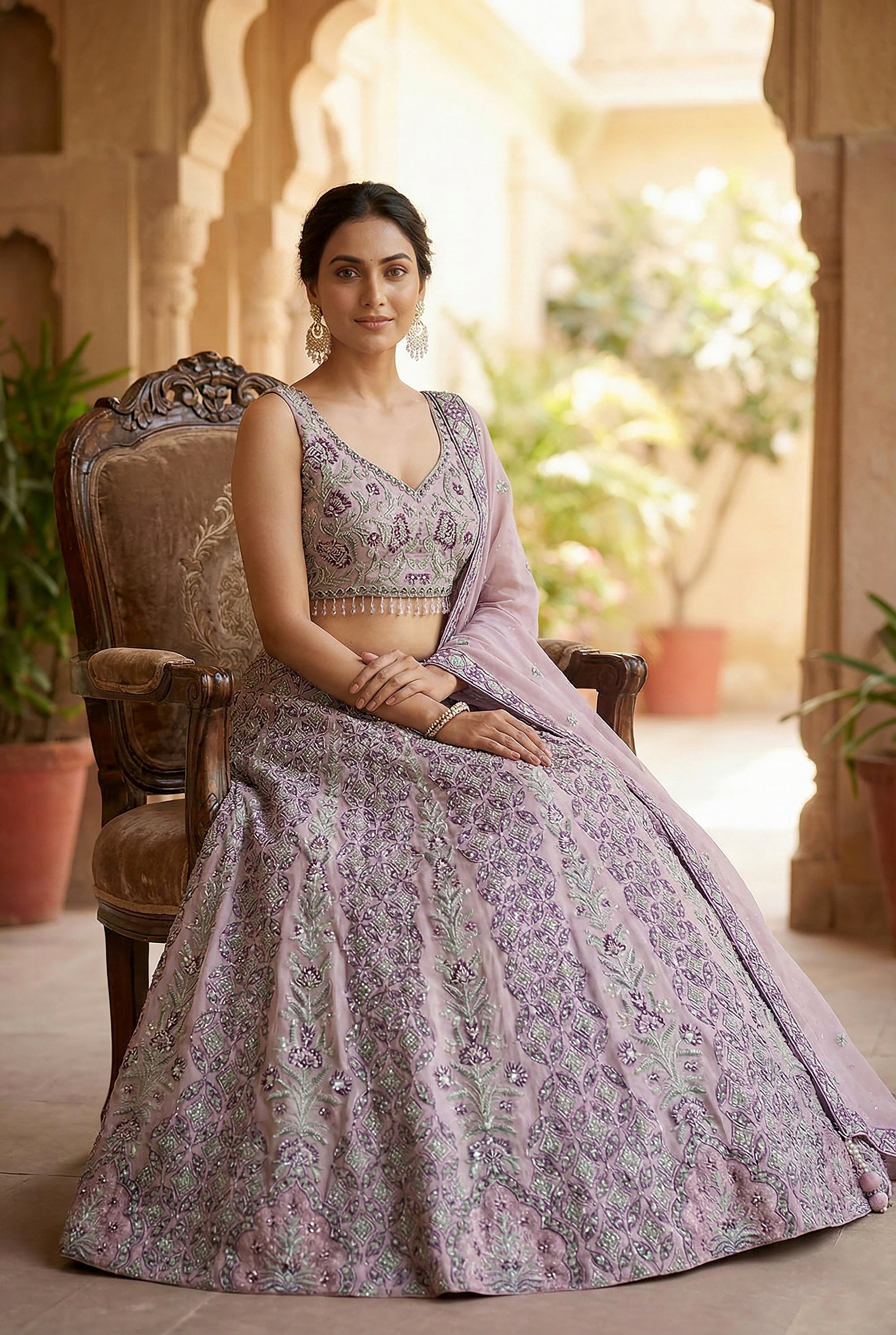 Blush Lilac Bloom: Designer Georgette Lehenga Choli Handwork – Palkhi Fashion