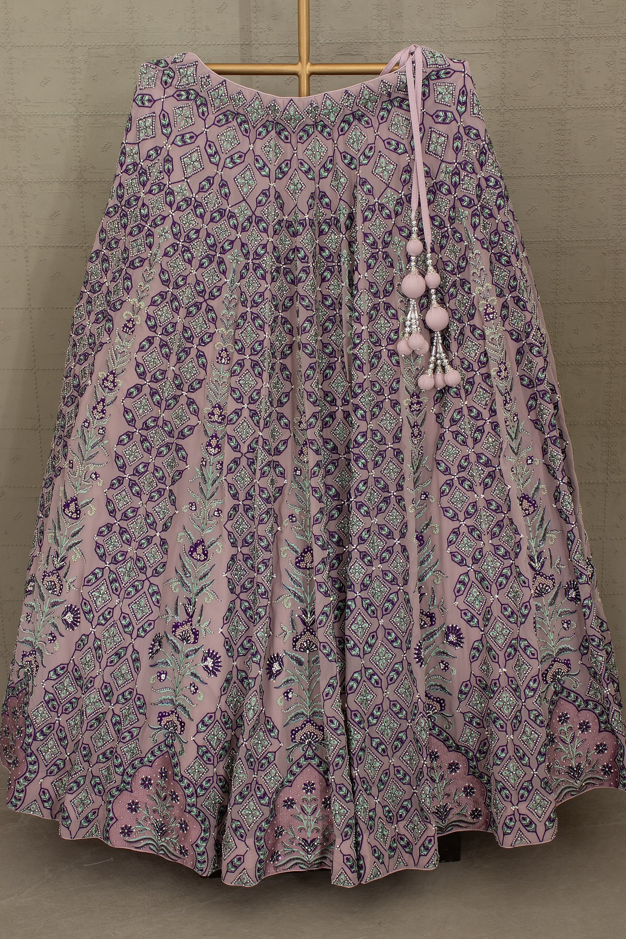 Blush Lilac Bloom: Designer Georgette Lehenga Choli Handwork – Palkhi Fashion