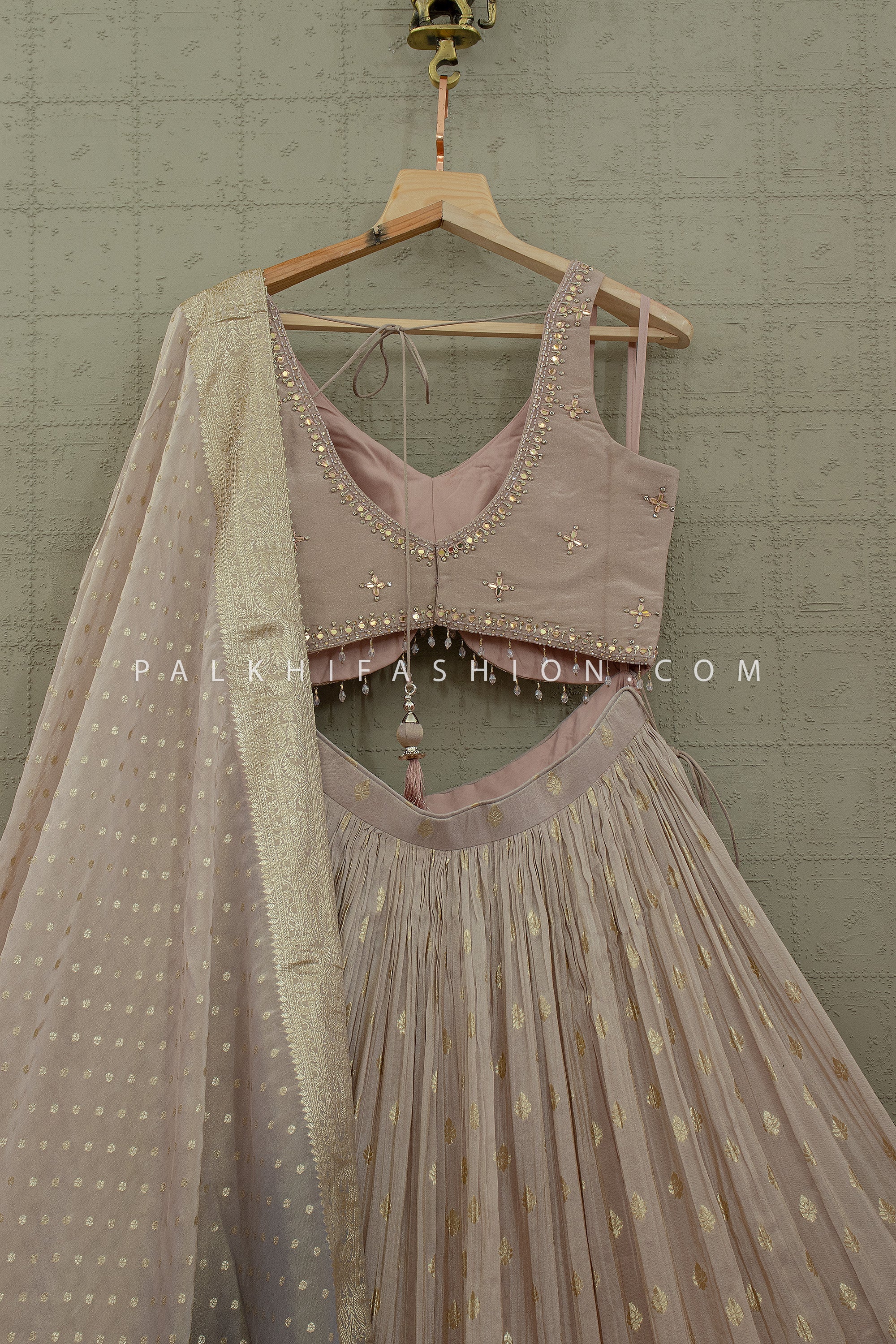 Blush Mauve with Smoky Grey Ombre Lehenga Choli Embellished Contemporary Blouse