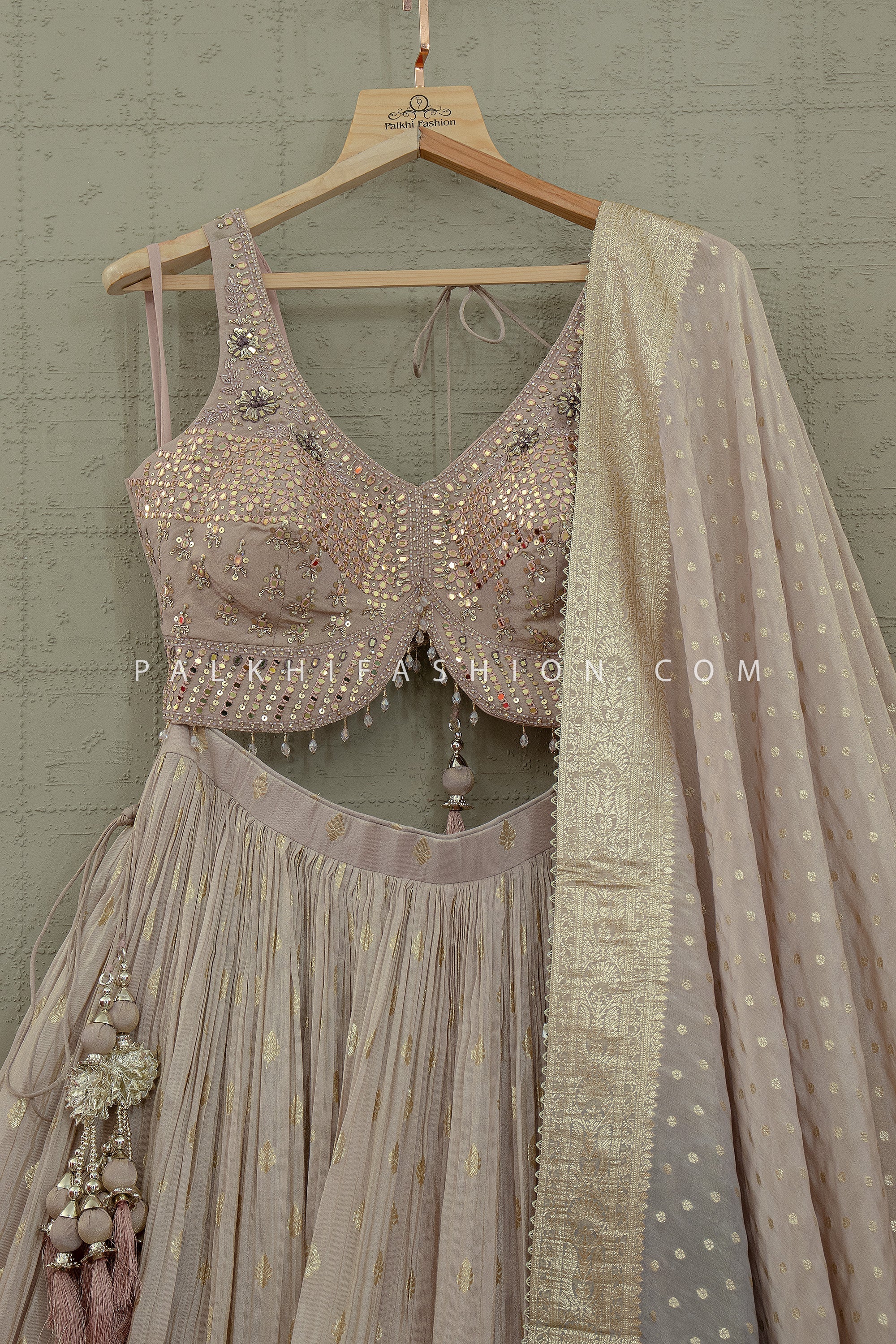 Blush Mauve with Smoky Grey Ombre Lehenga Choli Embellished Contemporary Blouse