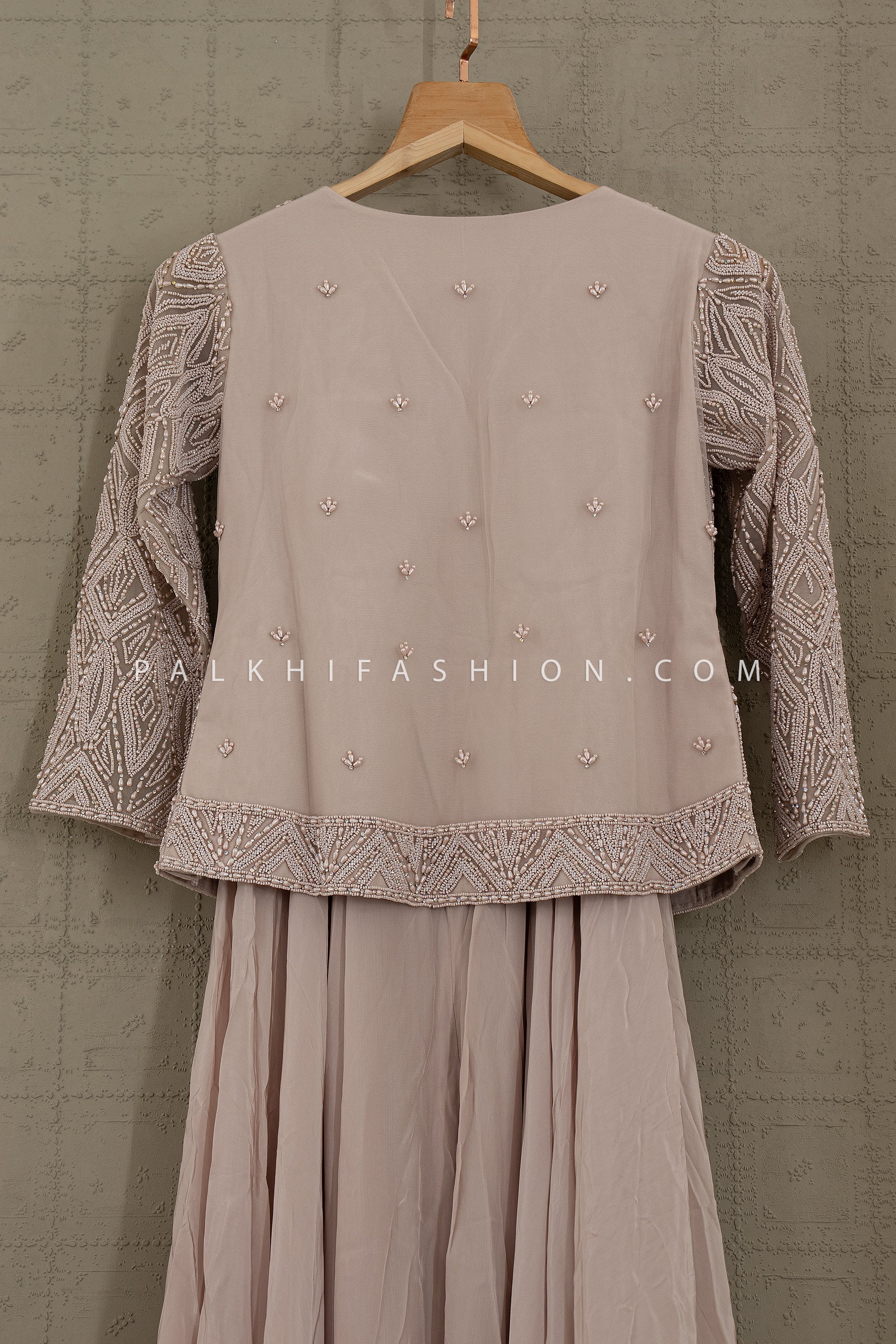 Blush Mirage: Hand - Embroidered Jacket Palazzo Set – Palkhi Fashion