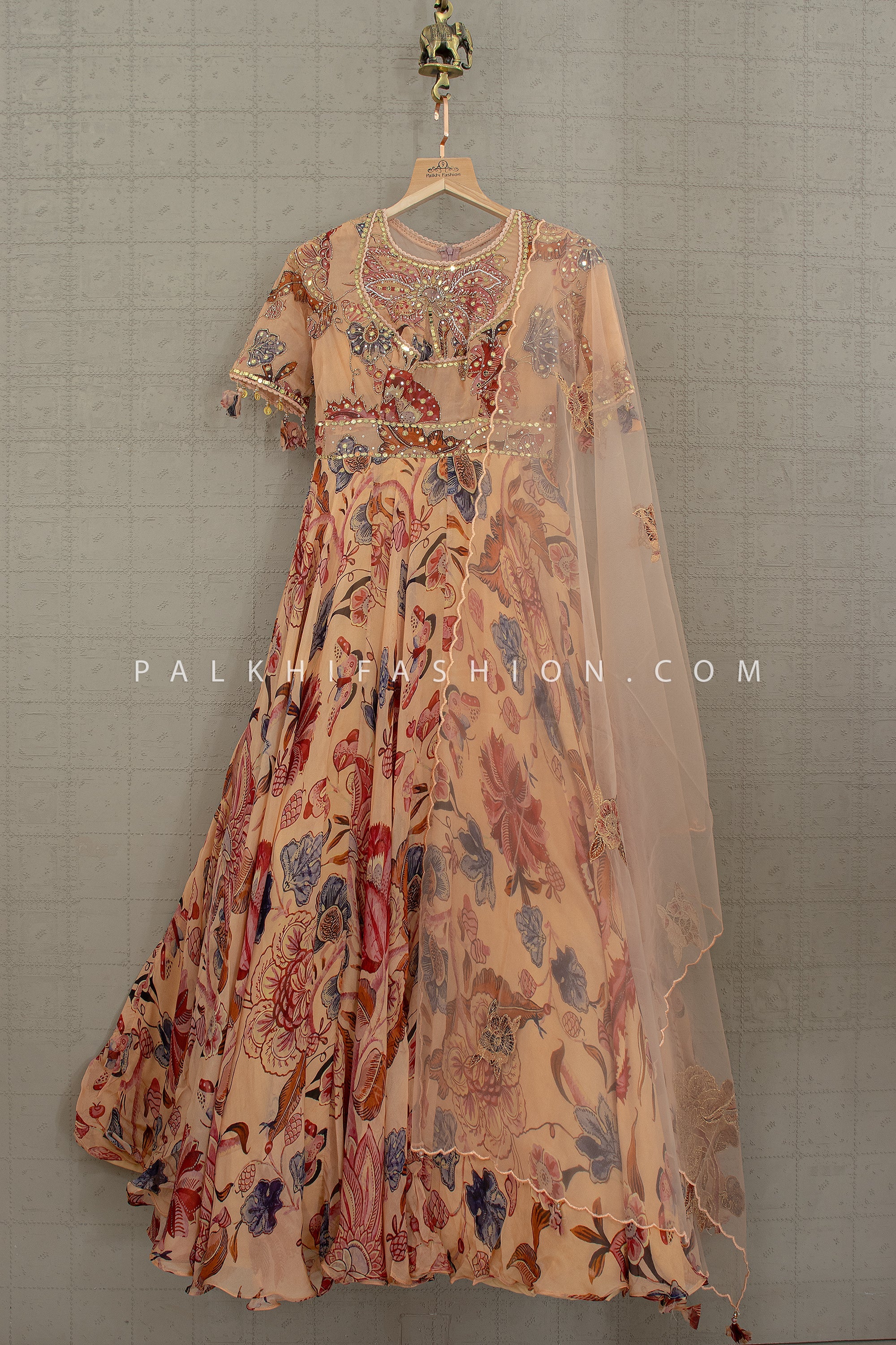 Blush Reverie — Peach Floral Designer Outfit | Palkhi Fashion