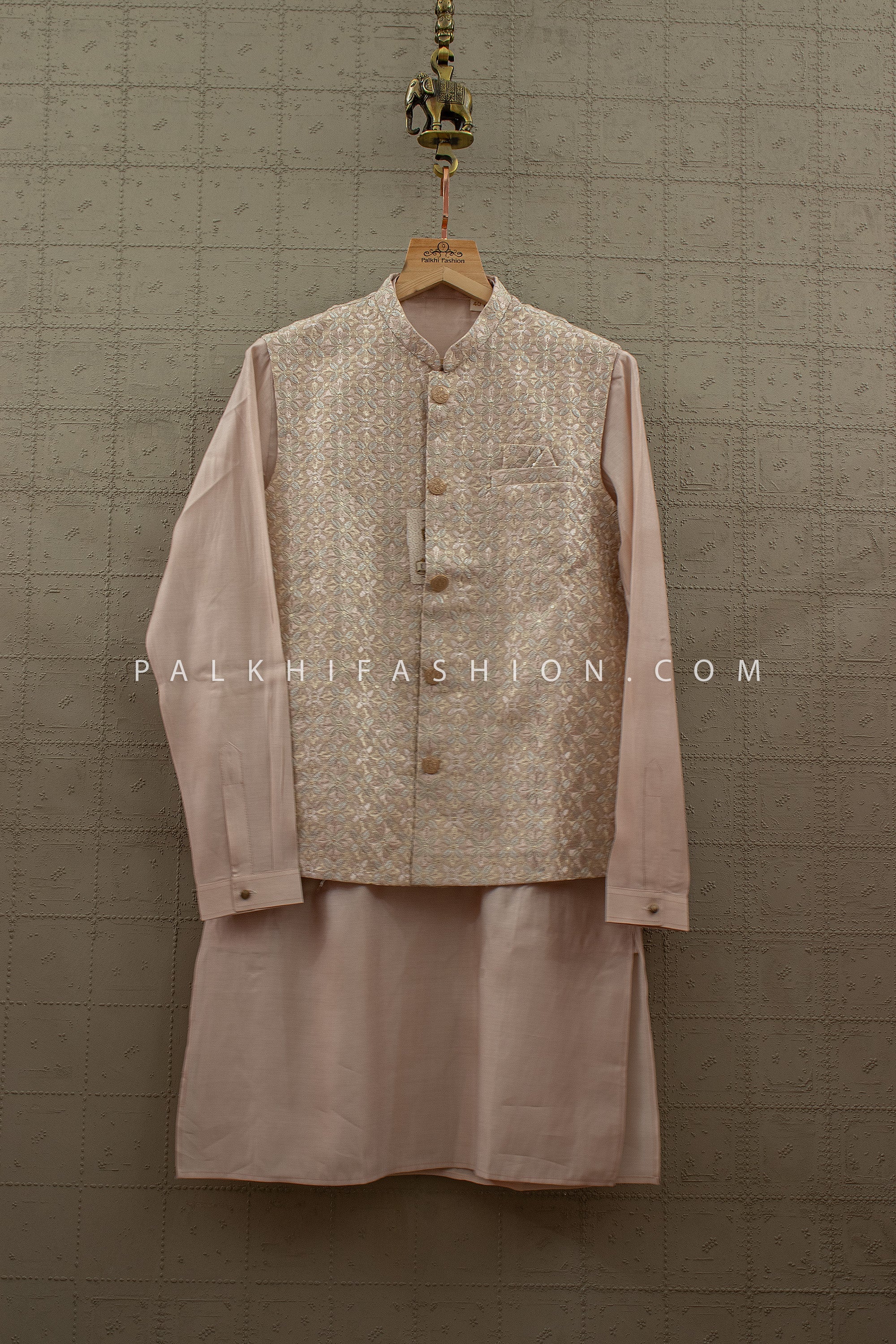 Blush Royale Elegance - Kurta Set with Embroidered Nehru Jacket – Palkhi Fashion