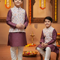 Boys Light Wine Jacket Kurta Set with Multi - Color Embroidery – Palkhi Fashion