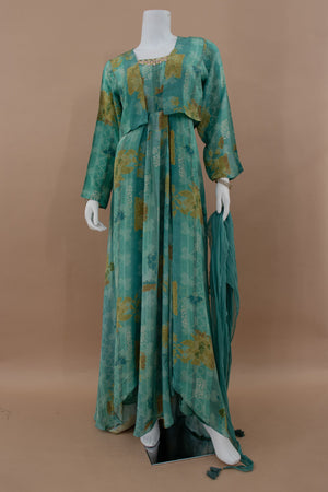 💚 Breeze of Teal: Teal Green Anarkali Outfit with Jacket & Dupatta – Palkhi Fashion