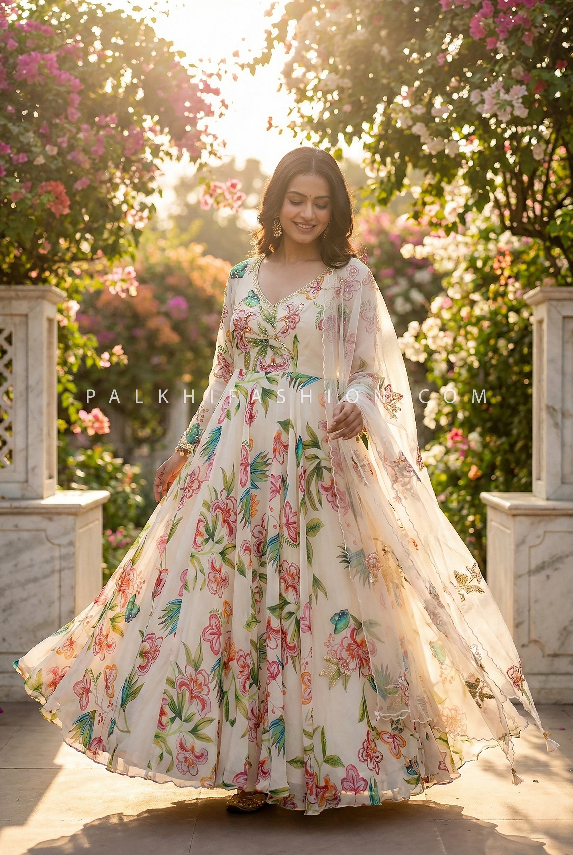 Celestial Flora - Floral Designer Organza Anarkali Gown – Palkhi Fashion