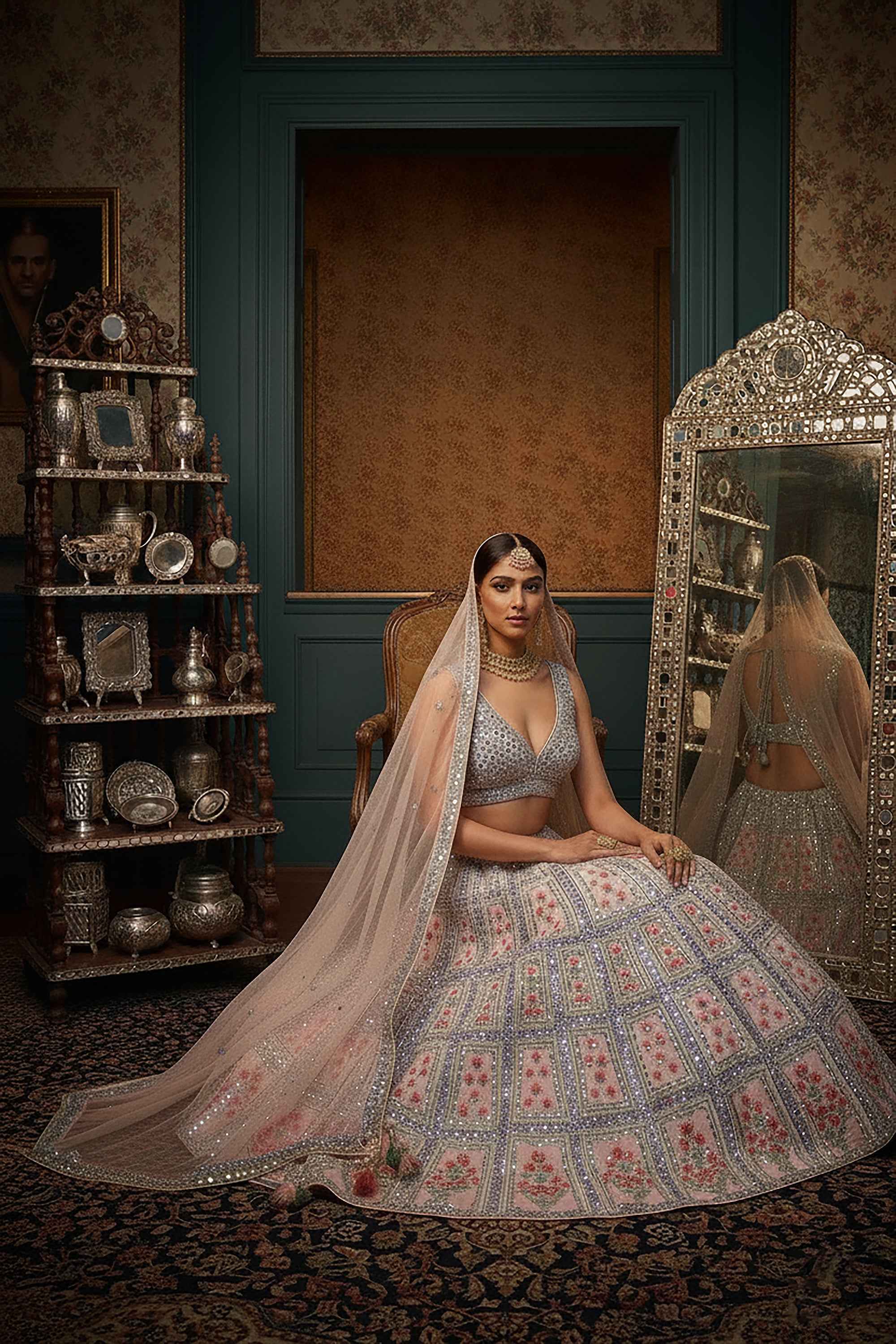 open lace back dress Pastel Mirror-Work Designer Lehenga Choli – Palkhi Fashion 38