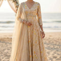 Champagne Anarkali Gown with Floral & Handwork Detailing – Palkhi Fashion Houston