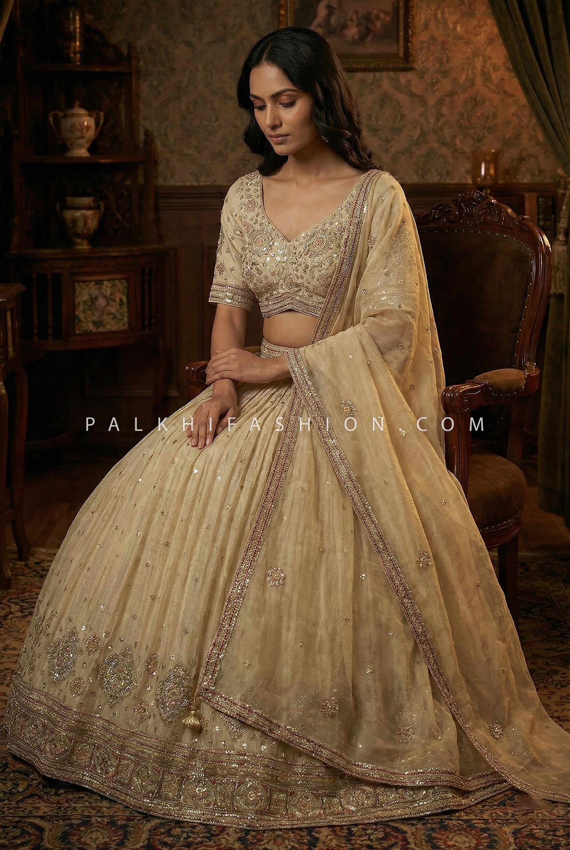 Champagne Dream: Multicolor Handwork Lehenga Choli – Palkhi Fashion Houston