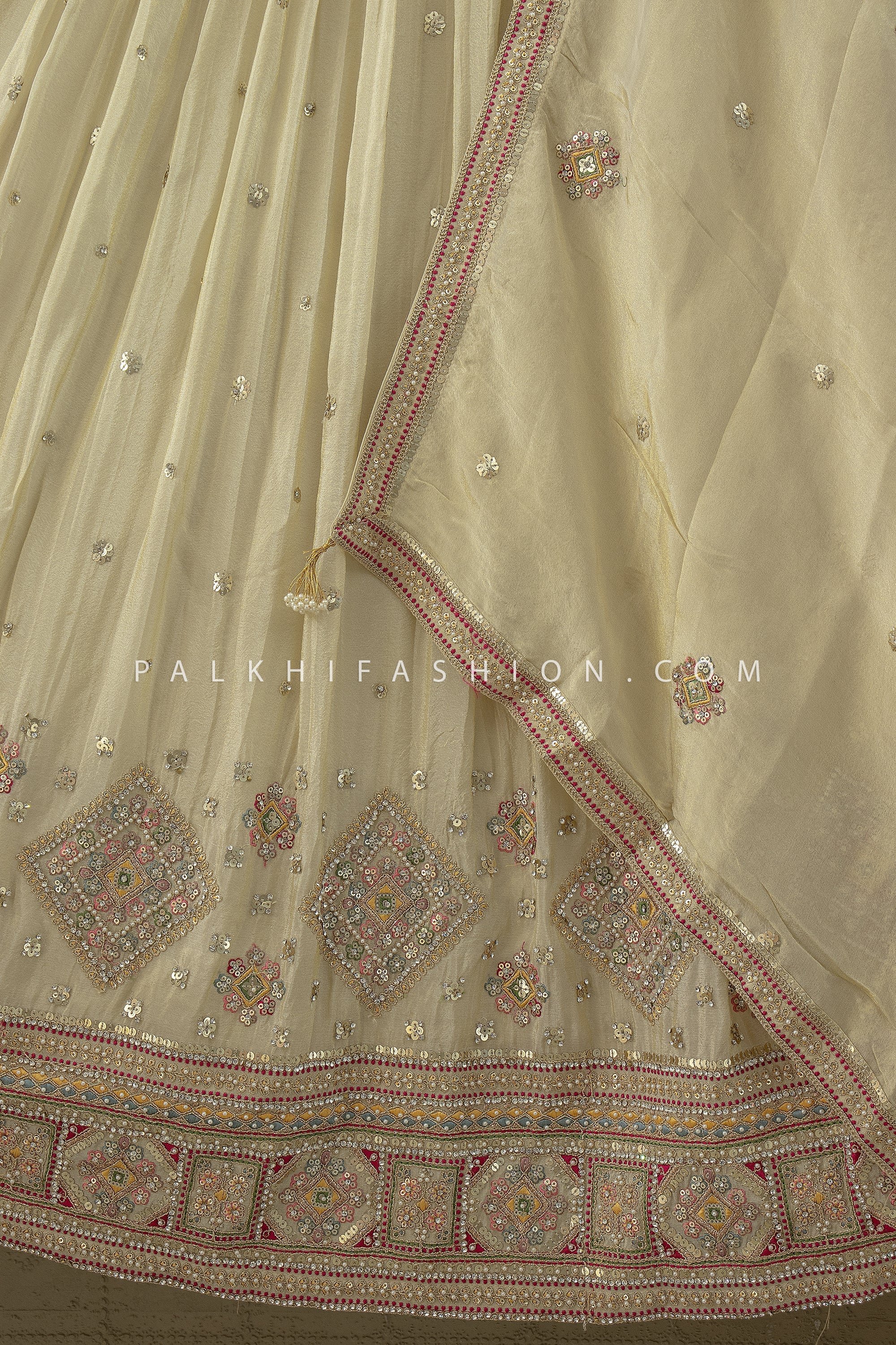Champagne Dream: Multicolor Handwork Lehenga Choli – Palkhi Fashion Houston